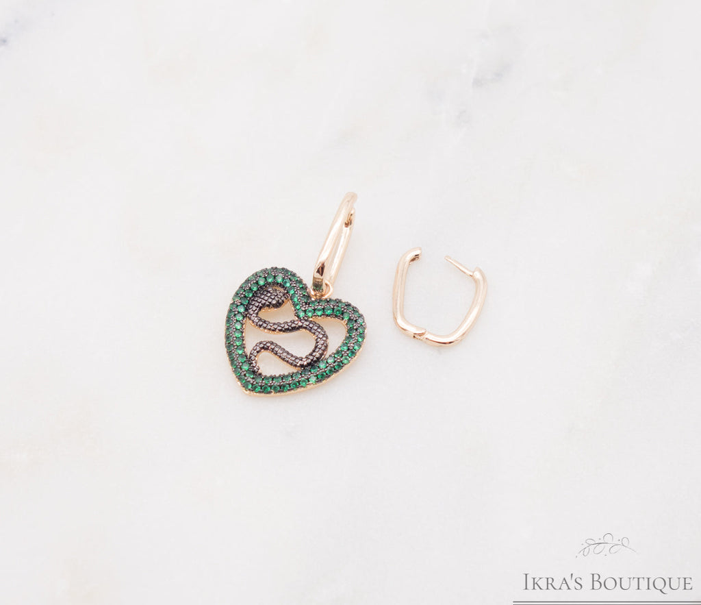 Gold ummantelte Green Heart Black Snake Zirkonia Ohrringe