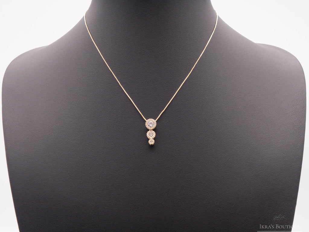 Gold ummantelte Three Circle Zirkonia Halskette - Ikra's Boutique