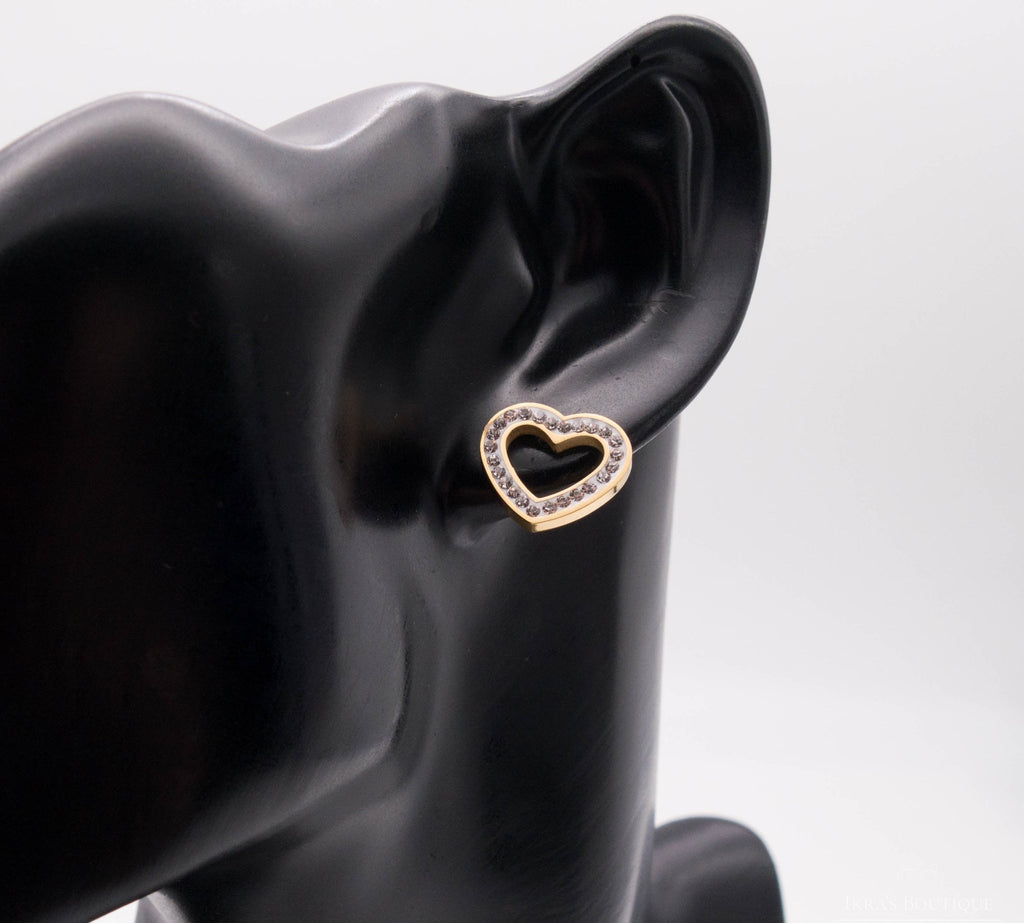Gold ummantelte Zirkonia Heart Ohrringe - Ikra's Boutique