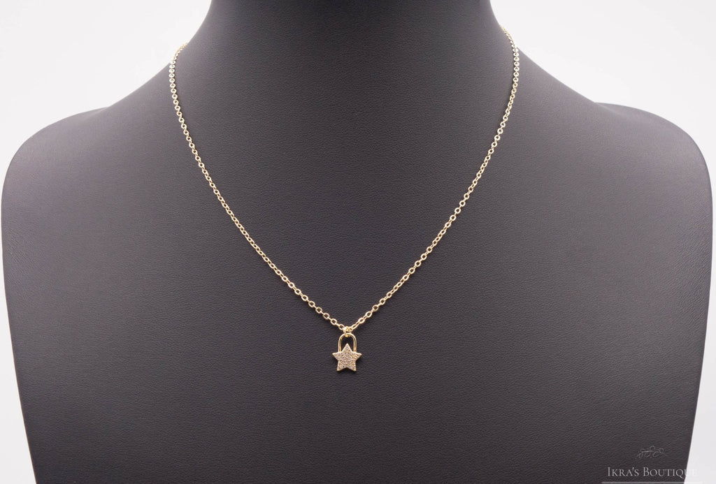 Gold ummantelte Zirkonia Star Lock Halskette - Ikra's Boutique