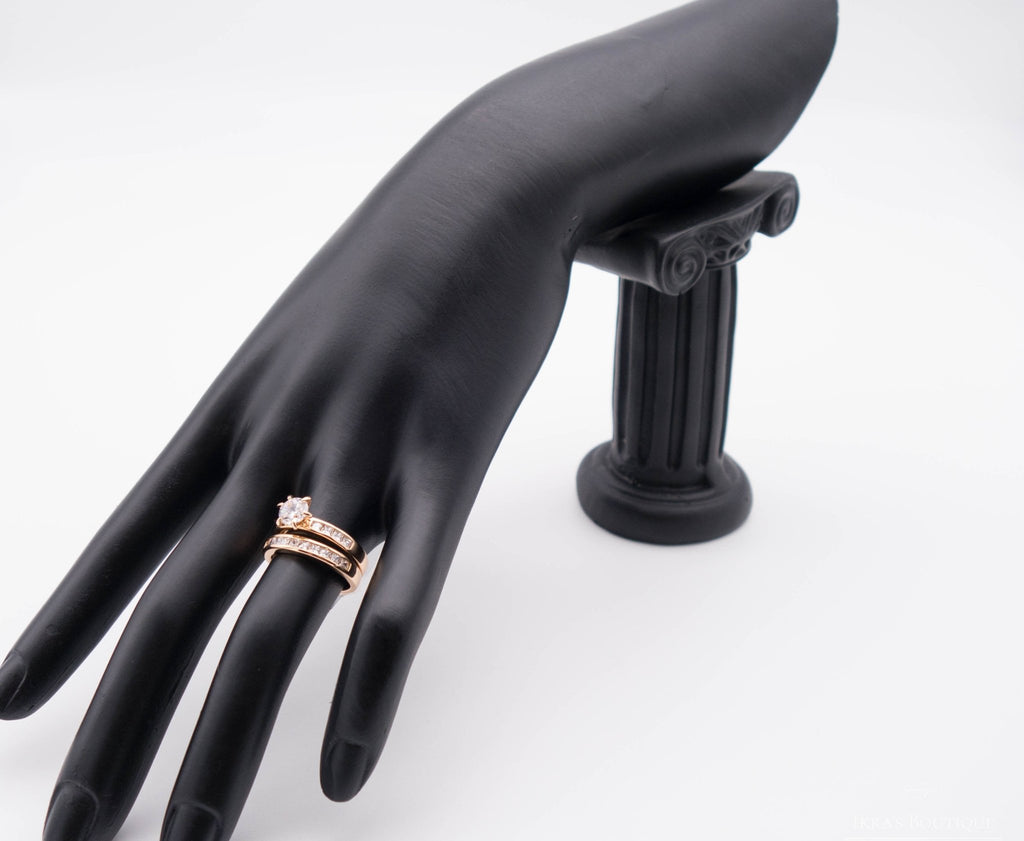 Gold ummantelter Zirkonia Line Grand Stone Ring Set - Ikra's Boutique