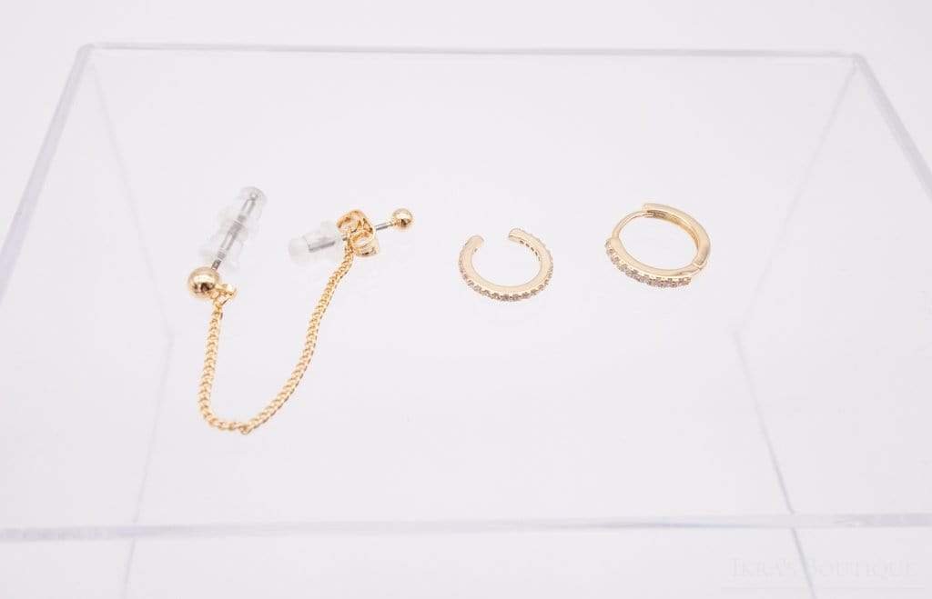 Gold ummanteltes Zirkonia Love Ohrring-Set - Ikra's Boutique